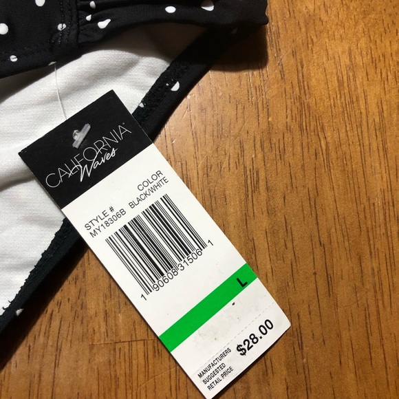 California Waves Black Polka Dots Push Up Top Hipster Bottom Set L - Picture 14 of 16